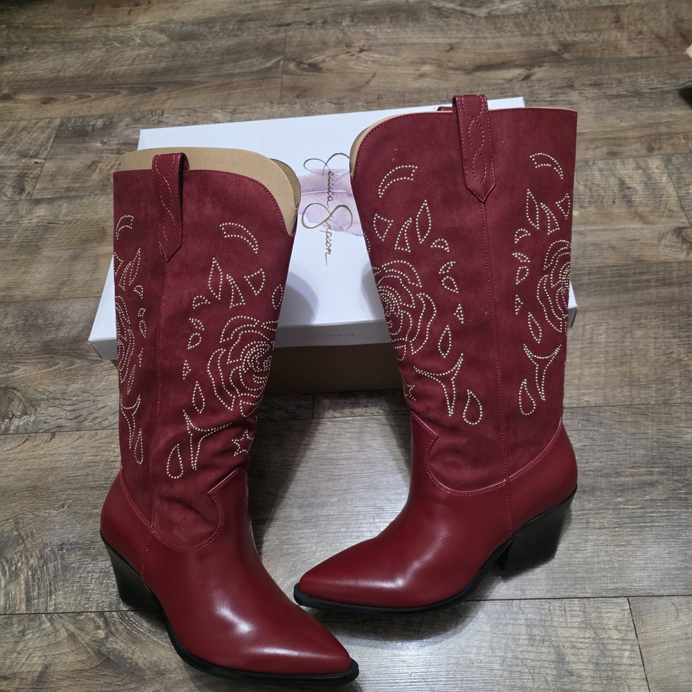 Jessica Simpson Zodra Red Embroidered Western Women's Size 8.5 Wide Boots - Picture 10 of 14